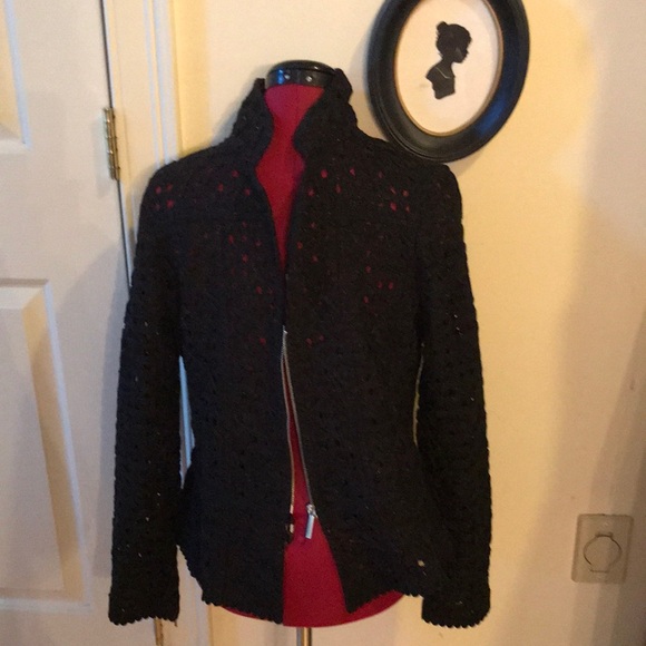 Nic and Zoe NWT black metallic knit lace jacket size M - Picture 1 of 7